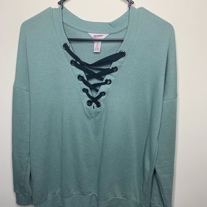 Green Lace Up V Neck Sweatshirt Arizona Jean Co.